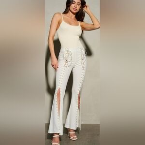 Make An Offer- Cream Front Lace-Up Bell Bottom Women Pants